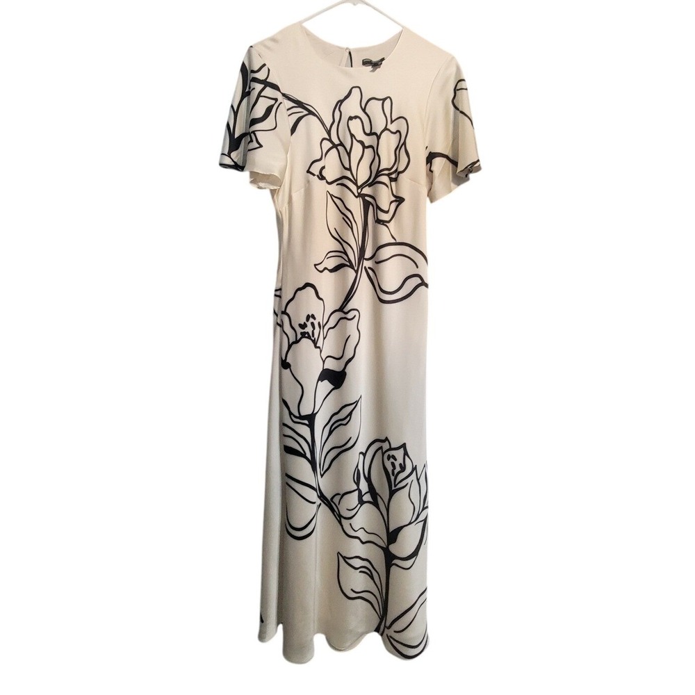 Maggy London Cream Black Floral‎ Midi Dress A-Line Lined NWOT Wearable Art 10